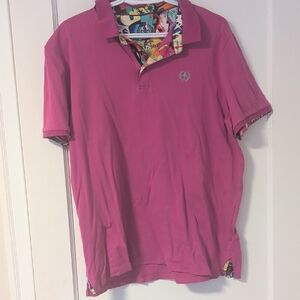 Stylish Pink Polo Shirt with Patterned Accents, Men's XL